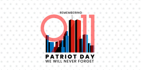 Patriot Day Background, September 11, United States flag, 911 memorial and Never Forget lettering, Vector conceptual illustration - obrazy, fototapety, plakaty