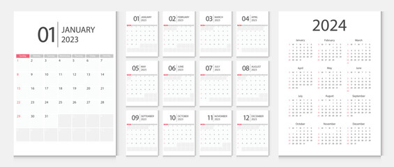 Calendar 2023, calendar 2024 week start Sunday corporate design template vector.