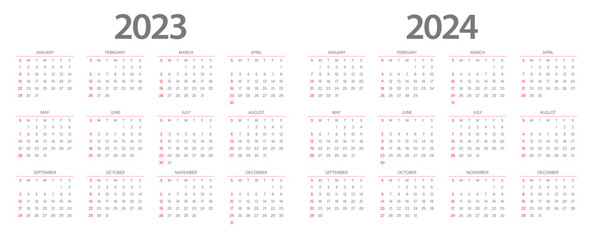 Calendar 2023, calendar 2024 week start Sunday corporate design planner template.