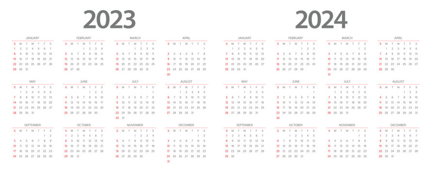 Calendar 2023, calendar 2024 week start Sunday corporate design planner template.