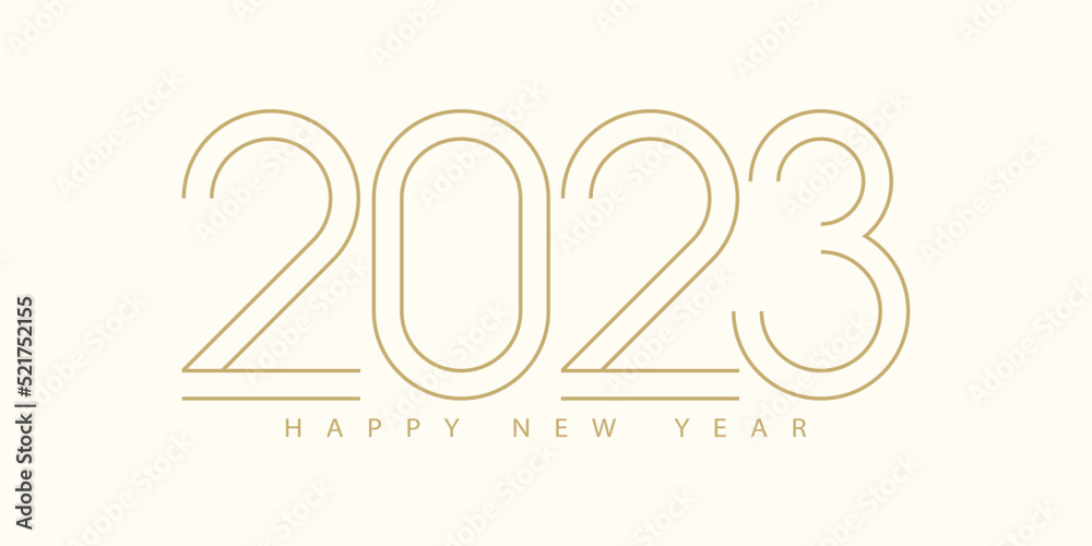 Poster 2023 happy new year. 2023 modern text vector luxury design gold color.