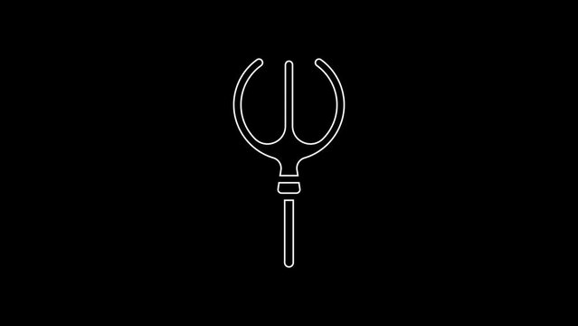 White line Neptune Trident icon isolated on black background. 4K Video motion graphic animation