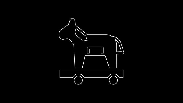 White line Trojan horse icon isolated on black background. 4K Video motion graphic animation