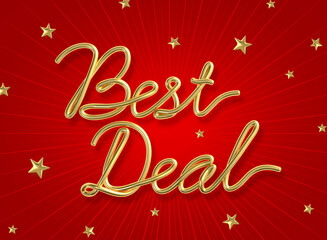 Fototapeta na wymiar Best deal word made from realistic gold with star on red background. 3d illustration.