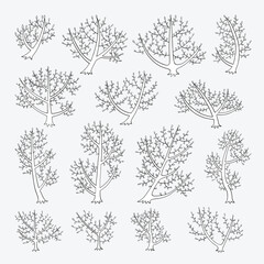 Hand drawn side view tree vector set.