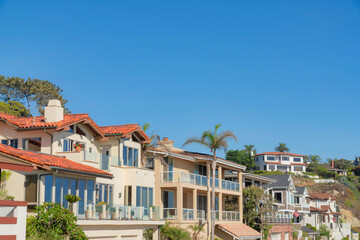 Fototapeta na wymiar Houses with glass railings on decks at San Clemente, California
