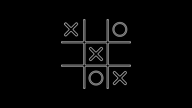 White line Tic tac toe game icon isolated on black background. 4K Video motion graphic animation