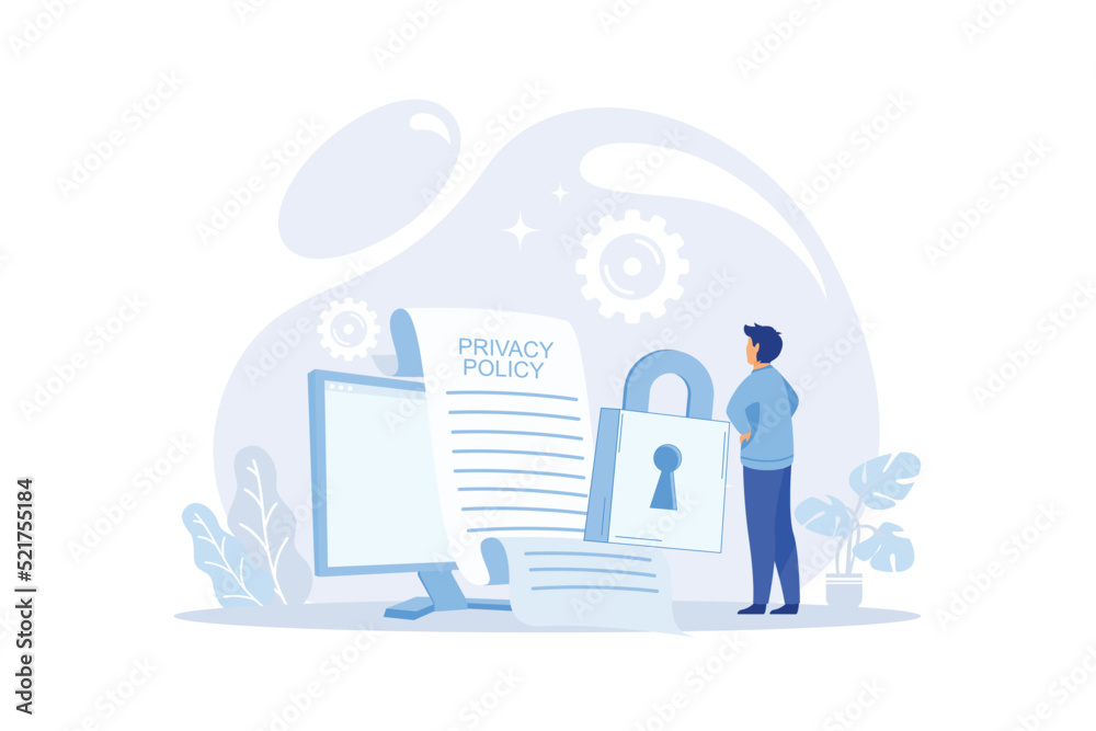 Poster privacy policy. protecting your privacy. protecting computer data for a web page concept