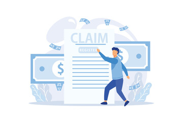 Registration of claim form document, providing personal information, income information vector set. Tax filing, credits and expenses, financial report.