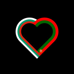 friendship concept. heart ribbon icon of bulgarian and portuguese flags. vector illustration isolated on black background