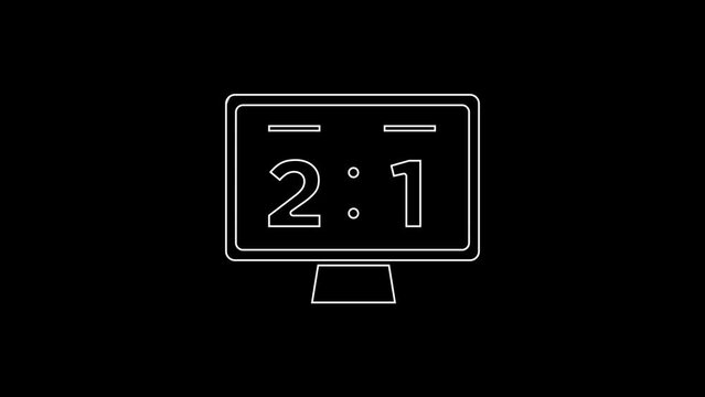 White line Sport mechanical scoreboard and result display icon isolated on black background. 4K Video motion graphic animation