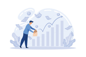 Investment, saving money and finance growth business concept metaphor. Analyzes charts and indicators of income growth.