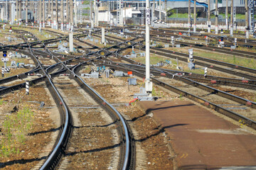   Railway tracks with switches and interchanges.