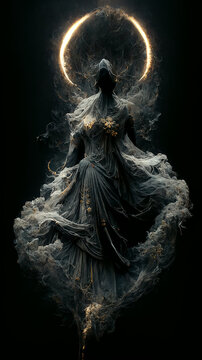 stunning otherworldly goddess of beauty rising from the void, dark and  mysterious, stopped in time, atmospheric, ominous, eerie, cinematic Stock  Illustration | Adobe Stock