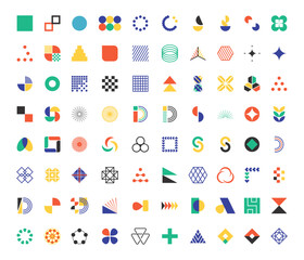 Abstract bauhaus shapes. Modern geometric figures in minimal style.Triangles and squares, circles, rhombus vector illustration set. Basic forms and lines, pattern square contemporary design elements.