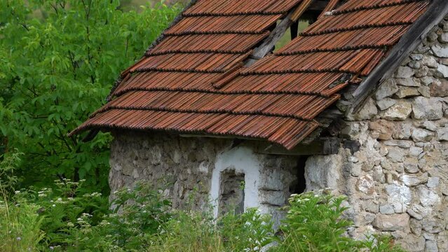 An old abandoned stone house in the mountain - (4K)