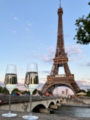 Glasses of champagne and Eiffel tower