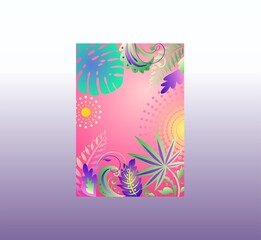 Exotic banner for social media design with tropical leaves, jungle plants for summer party, wedding invitation, birthday congratulations