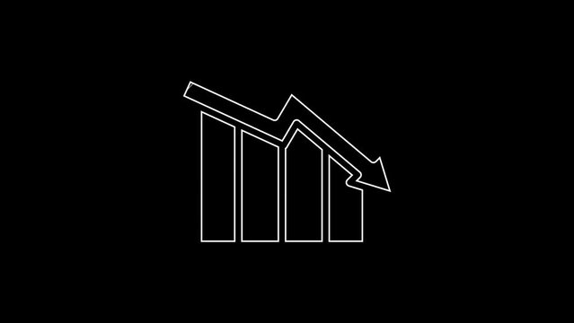 White line Financial growth decrease icon isolated on black background. Increasing revenue. 4K Video motion graphic animation