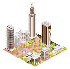 ブロックのように組み合わせれば大きな都市になる街並みイラスト　バリエーションあり