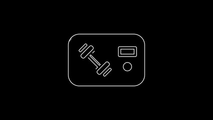 White line Fitness club, gym card icon isolated on black background. 4K Video motion graphic animation