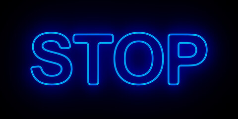 neon stop on dark background. 3D illustration