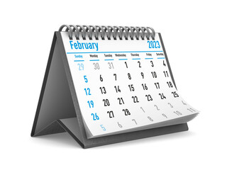 2023 year. Calendar for February. Isolated 3D illustration