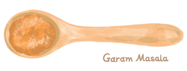 水彩風、ガラムマサラ(カレー用ミックススパイス)のイラスト素材。 ベクター。
