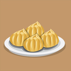 vector illustration eclairs with filling placed in a plate on brown background.