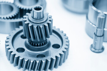 Close-up scene of transmission  gear spare parts.