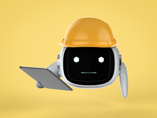 Engineer robot with yellow helmet and tablet