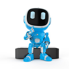 cute and small artificial intelligence assistant robot think or analyze