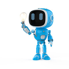 cute and small artificial intelligence assistant robot with light bulb