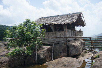 Famous hut in the center of Athirappilli river near the waterfall