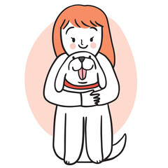 Cartoon cute woman love and hug dog vector.