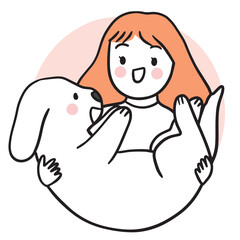 Cartoon cute woman love and hug dog vector.