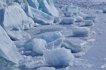 Winter ice landscape. Nanural winter background.