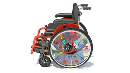 Kids Wheelchair medical equipment 3D rendering on white background