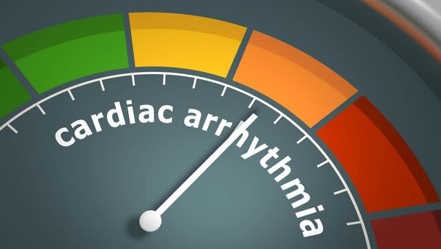 Abstract meter with scale reading high level risk of cardiac arrest or arrhythmia heart disease. 3D render