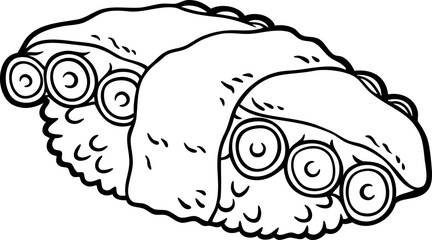 Vector Cartoon Japanese Food Tako Sushi Line Art