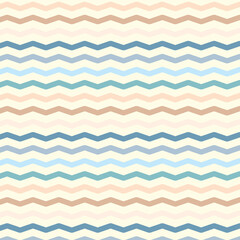 Pastel colored zigzag lines wallpaper. Seamless shevron pattern on light background. Vector illustration. Blue and brown