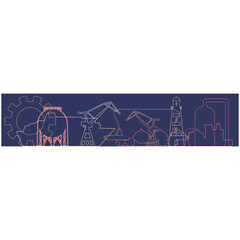 Cargo port concept. Illustration for web banner or header. Thin lines style