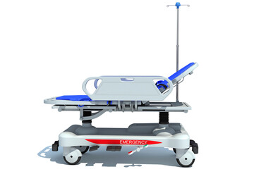 Emergency Stretcher Trolley 3D rendering on white background