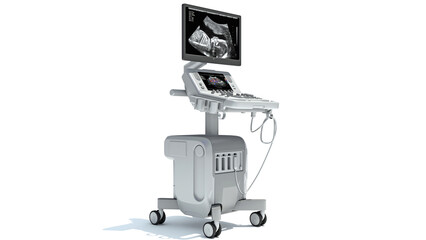 On Platform Ultrasound System medical equipment 3D rendering on white background