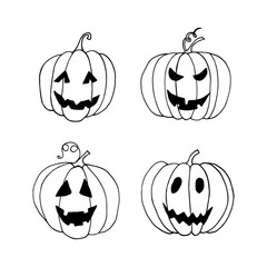 halloween pumpkin set hand drawn in doodle style. holiday decor.