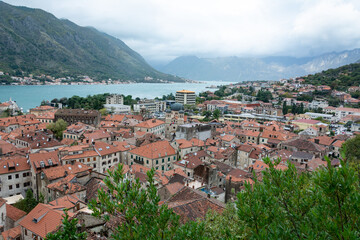 Fototapeta na wymiar Top view of the town of Kotor and the Bay of Kotor. Montenegro