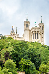 Fototapeta na wymiar View at the Basilica of Notre Dame in Lyon, France