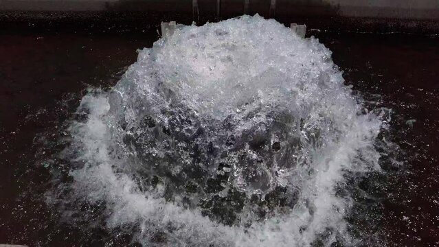 water aeration at a fish hatchery in slow motion