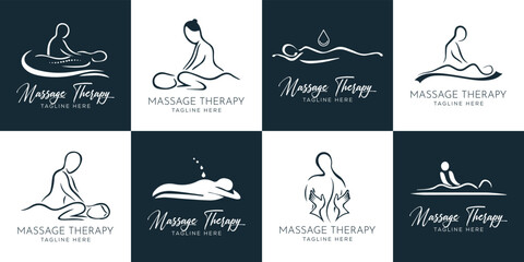 Set of Spa element Hand Drawn Logo with body and Leaves. Logo for spa and beauty salon, boutique, massage therapy, organic shop, relaxation, woman body, interior, yoga, cosmetics, jewelry store