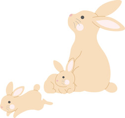 ウサギ　野うさぎ　親子　白背景